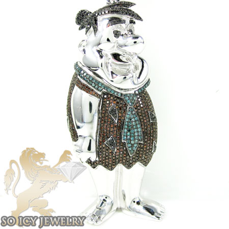 Fred flintstone 10k white gold diamond pendant 4.50ct