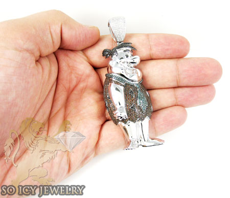 Fred flintstone 10k white gold diamond pendant 4.50ct