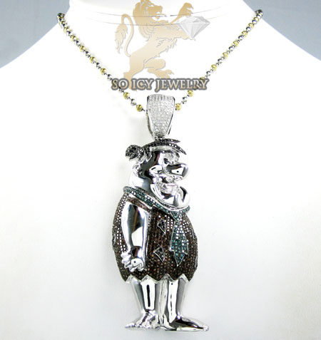 Fred flintstone 10k white gold diamond pendant 4.50ct