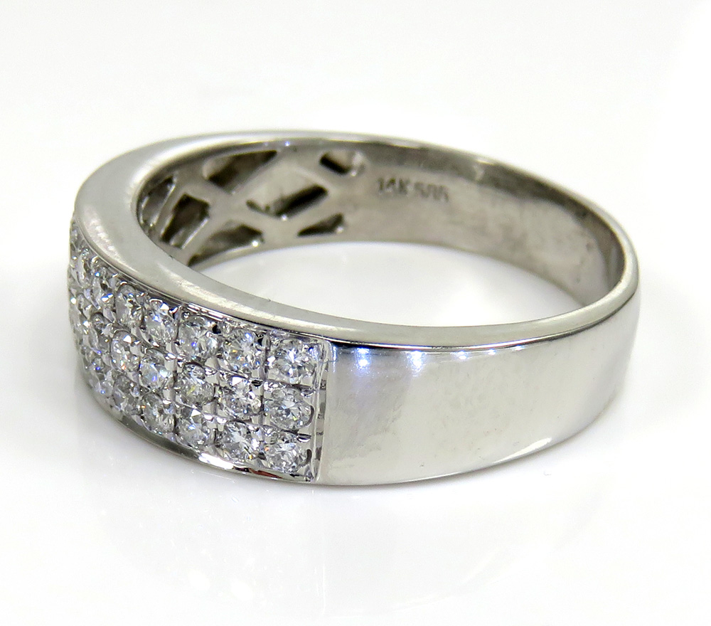 Mens 14k white gold round diamond wedding band ring 1.25ct