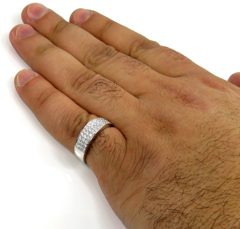 Mens 14k white gold round diamond wedding band ring 1.25ct - Image 4