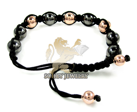 Rose & black sterling silver macramé smooth bead rope bracelet - Image 3