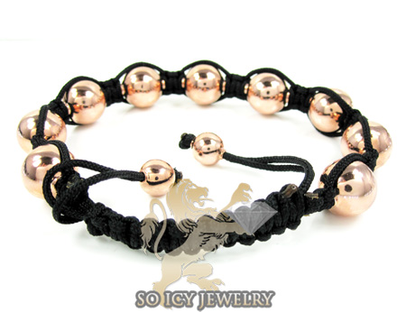 Rose sterling silver macramé smooth bead rope bracelet - Image 2