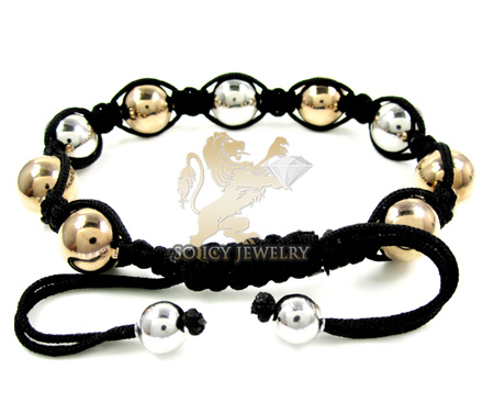 Rose & white sterling silver macramé smooth bead rope bracelet