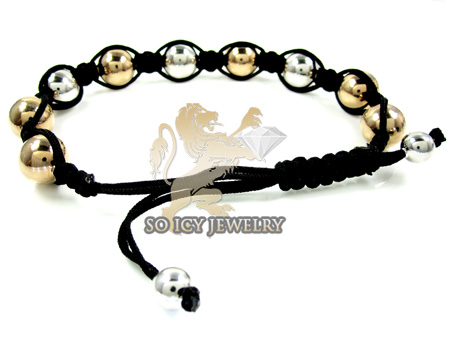 Rose & white sterling silver macramé smooth bead rope bracelet