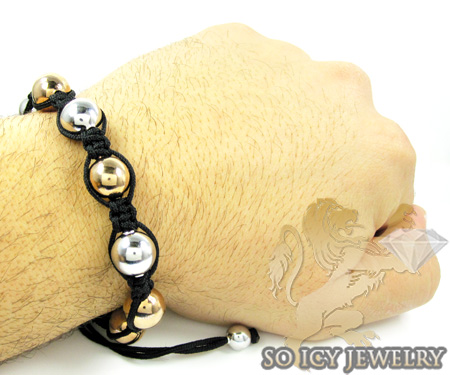Rose & white sterling silver macramé smooth bead rope bracelet