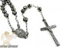 Black sterling silver rosary chain necklace 26 inches 6.8mm