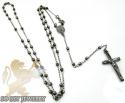 Black sterling silver rosary chain necklace 24 inches 3mm