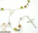 Tri color sterling silver rosary chain necklace 26 inches 5.8mm