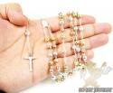 Tri color sterling silver rosary chain necklace 26 inches 5.8mm