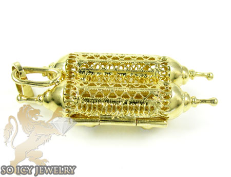 14k two tone jewish torah pendant