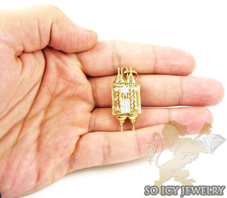 14k two tone jewish torah pendant