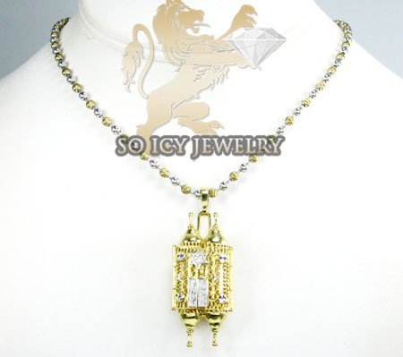 14k two tone jewish torah pendant