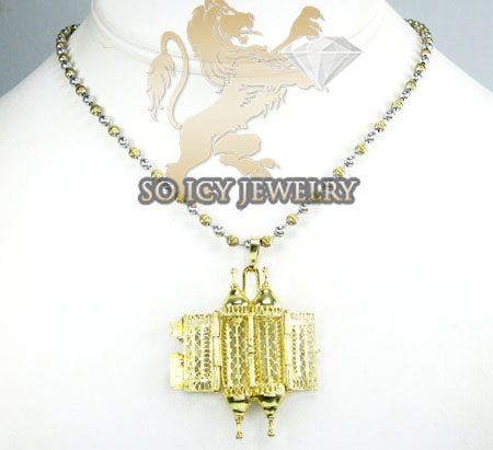 14k two tone jewish torah pendant