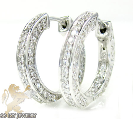.925 white sterling silver round cz hoops 2.00ct