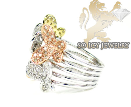 Ladies 10k three tone gold diamond butterfly ring 0.80ct