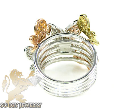 Ladies 10k three tone gold diamond butterfly ring 0.80ct