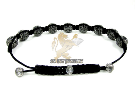 10k black gold black & white diamond macramé smooth bead rope bracelet 15.17ct