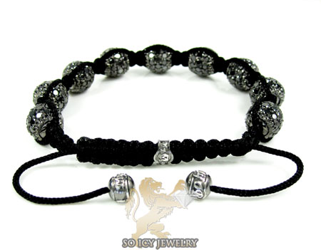 10k black gold black & white diamond macramé smooth bead rope bracelet 15.17ct