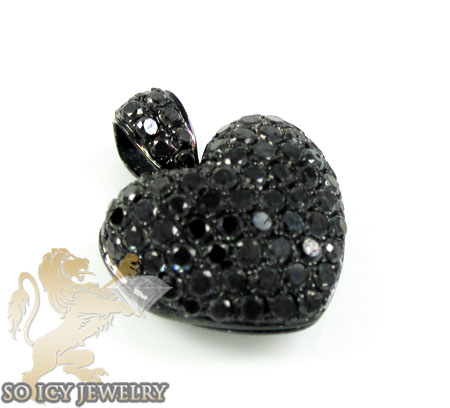 14k black gold black diamond heart pendant 1.10ct