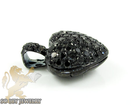 14k black gold black diamond heart pendant 1.10ct