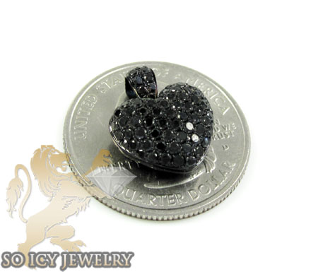 14k black gold black diamond heart pendant 1.10ct
