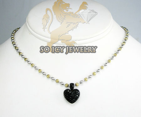 14k black gold black diamond heart pendant 1.10ct