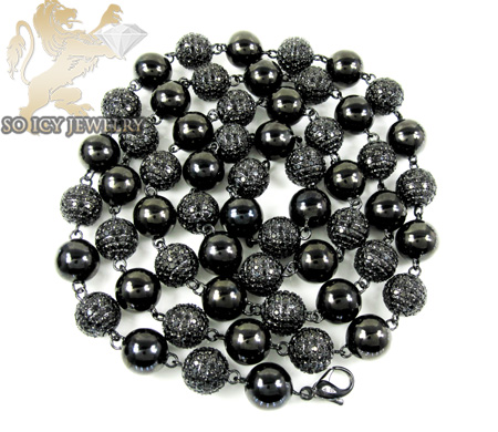 14k black gold round black diamond bead ball chain 44.50ct