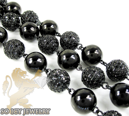 14k black gold round black diamond bead ball chain 44.50ct - Image 3