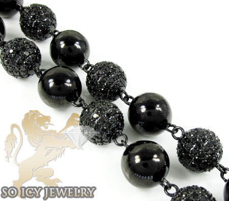 14k black gold round black diamond bead ball chain 44.50ct - Image 4
