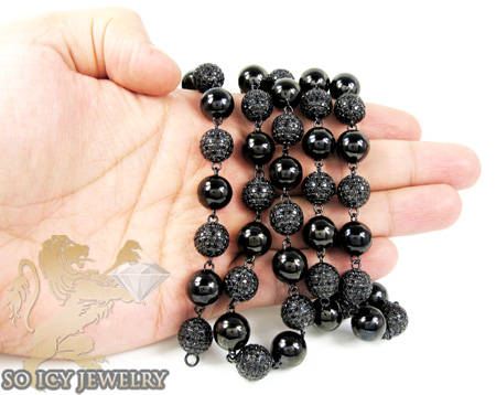 14k black gold round black diamond bead ball chain 44.50ct - Image 5