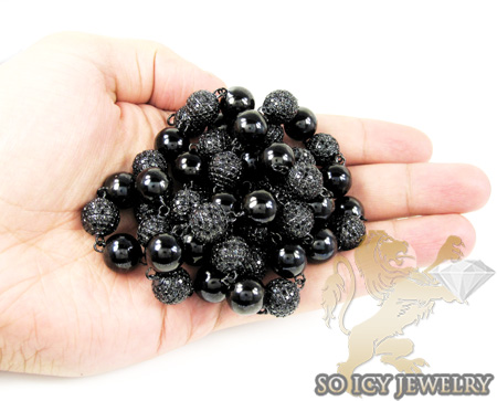 14k black gold round black diamond bead ball chain 44.50ct - Image 6