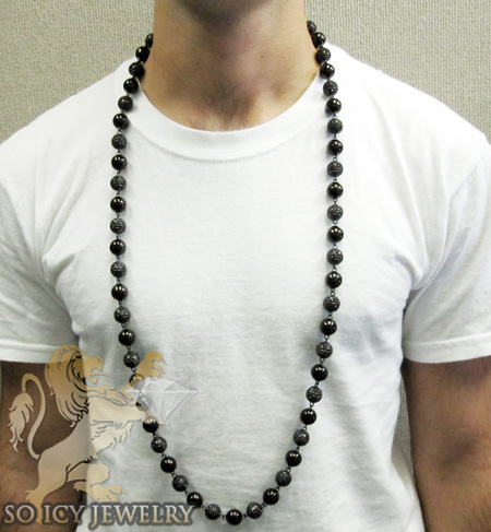 14k black gold round black diamond bead ball chain 44.50ct - Image 7