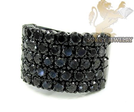 Mens black sterling silver black diamond cluster ring 6.00ct