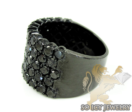 Mens black sterling silver black diamond cluster ring 6.00ct