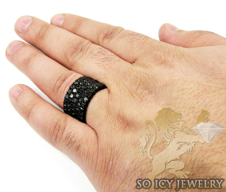 Mens black sterling silver black diamond cluster ring 6.00ct