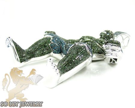 Hulk 10k white gold green & blue diamond pendant 28.15ct