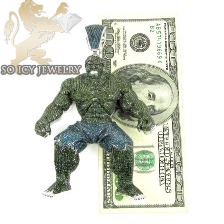 Hulk 10k white gold green & blue diamond pendant 28.15ct - Image 6