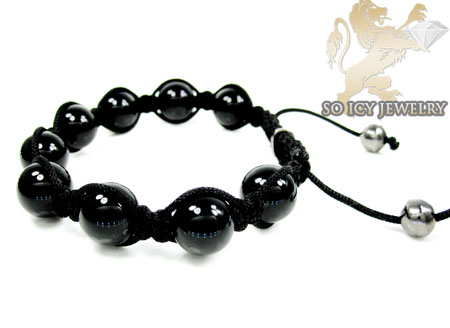 Macramé black onyx smooth rope bracelet
