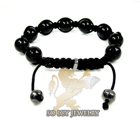Macramé black onyx smooth rope bracelet