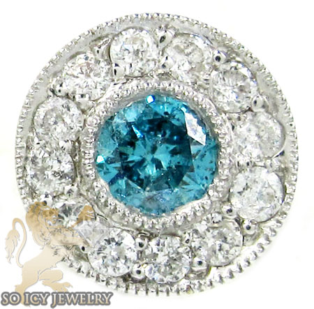 14k solid white gold blue diamond cluster earrings 1.25ct
