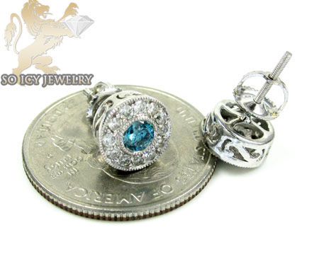 14k solid white gold blue diamond cluster earrings 1.25ct