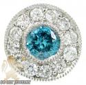14k solid white gold blue diamond cluster earrings 1.25ct