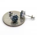 14k solid gold blue diamond 7mm cluster earrings 1.00ct