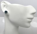 14k solid gold blue diamond 7mm cluster earrings 1.00ct