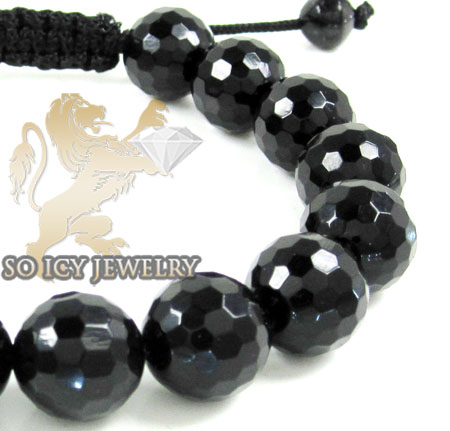 Macramé black onyx faceted bead pink rope bracelet