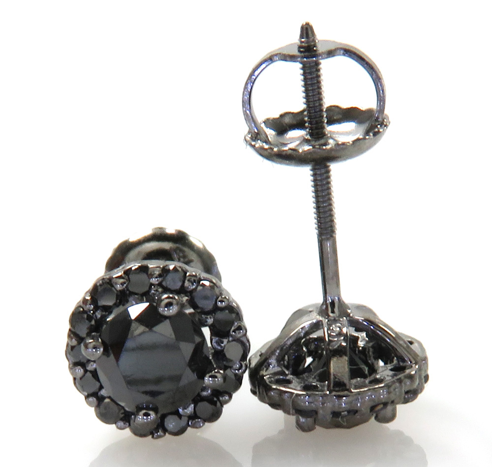10k black gold round black diamond studs 1.10ct - Image 2