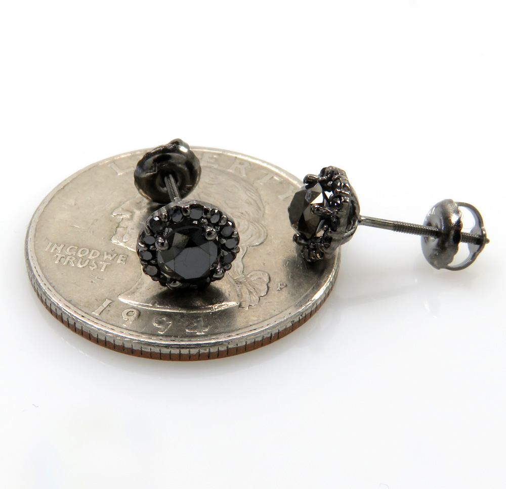 10k black gold round black diamond studs 1.10ct