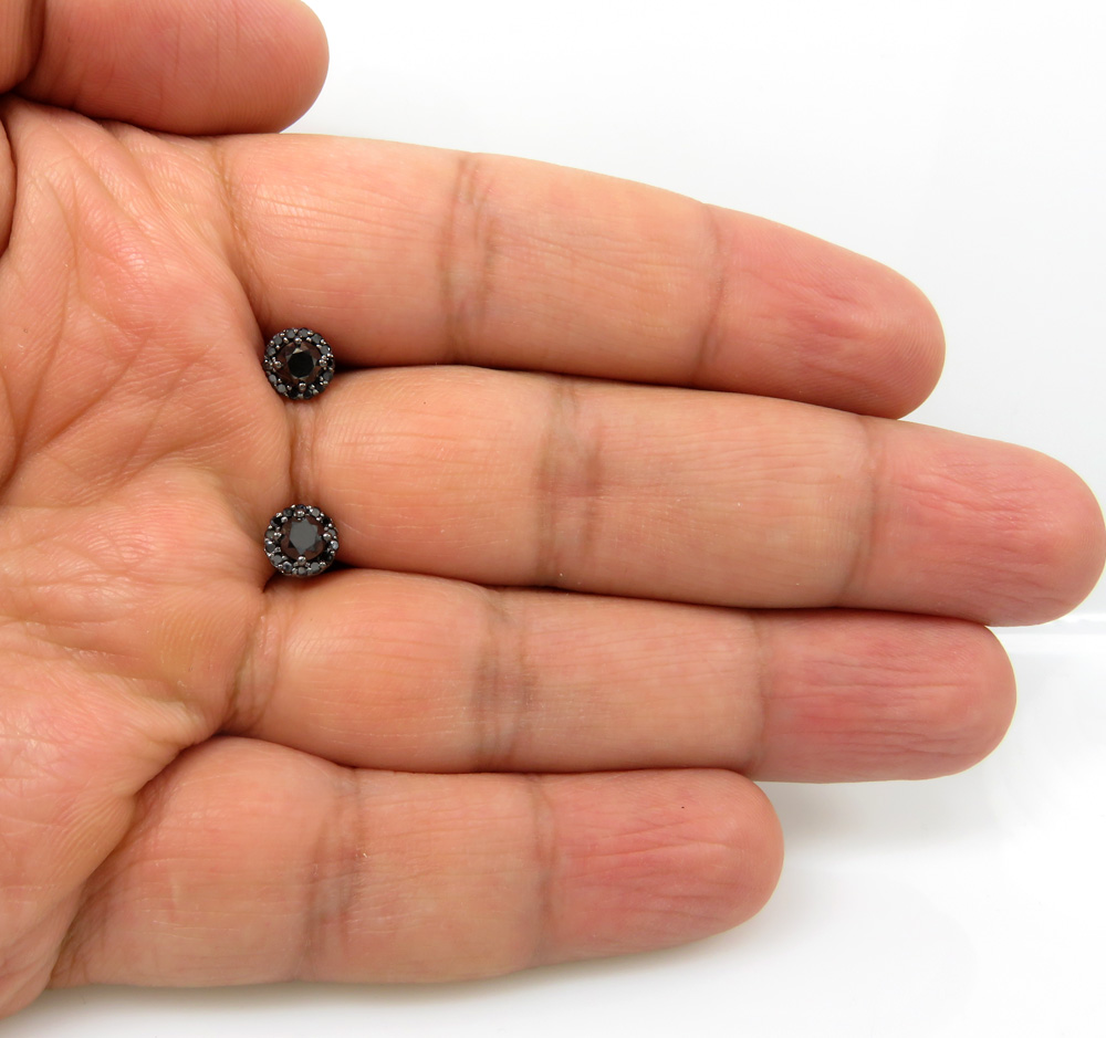 10k black gold round black diamond studs 1.10ct
