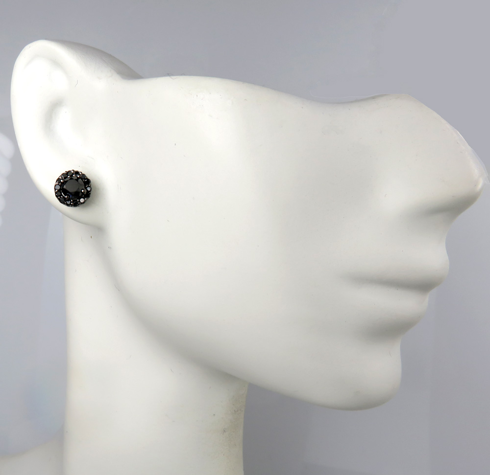 10k black gold round black diamond studs 1.10ct